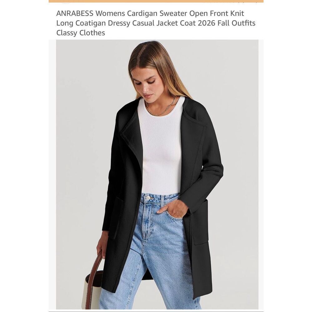 Anrabess Women's Open Front Knit Long Coatigan Cardigan Sweater Black XXL NWOT